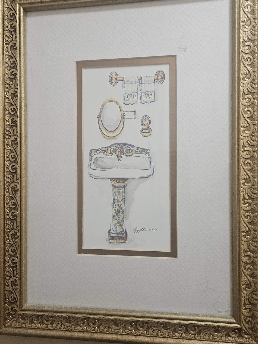 Framed Bathroom Art Print in Gold Frame